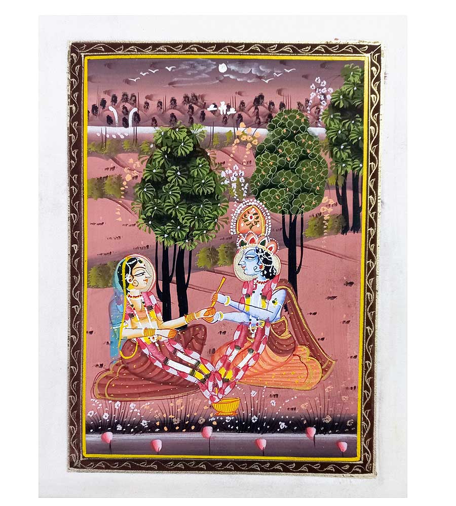 A traditional Indian painting of the divine couple, a perfect piece for home decor.