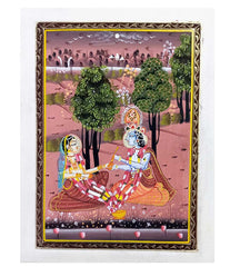 A traditional Indian painting of the divine couple, a perfect piece for home decor.
