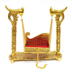 Traditional Krishna Jhula swing with parrot motifs and intricate detailing.