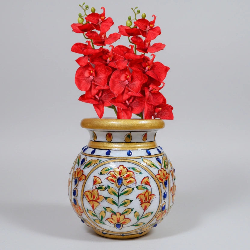Beautiful marble emboss pot presented as a gift for religious or decoration purposes.