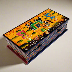 Durable wooden jewelry box with detailed Jaipuri hand painting