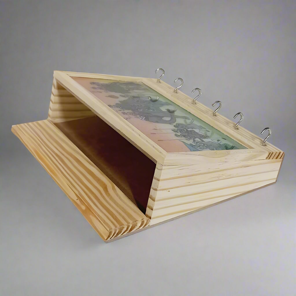 Handcrafted pine wood key holder with glass base gemstone painting – unique home accent