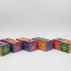 Close up of the hand-painted floral motifs on the wooden utility and dry fruit box.