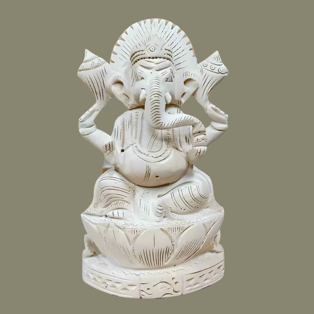 Sacred Sevan wood Ganesha statue symbolizing health and abundance