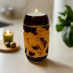 Hand-Painted Wood Candle Holder – Artisan Carved Design for Living Room Decor