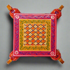Elegant wooden jewelry box with colorful hand-painted elephant artwork, embossed detailing, and symbolic carved elephant legs for a unique and meaningful design.