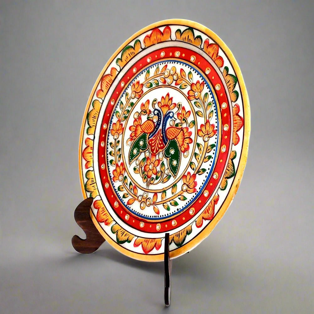 A unique artisan-made marble plate with a stand, a great option for gifting.