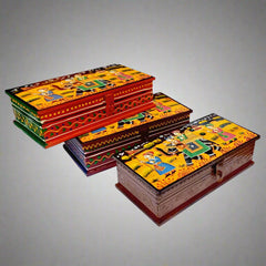 Elegant traditional wooden jewelry case with colorful hand-painted design