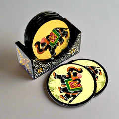 Varnish-polished wooden elephant coasters that will not get damaged by water or tea cups.