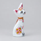 White Meenakari metal cat showpiece with pink and gold floral decoration