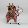 White Meenakari Ambabari Elephant Showpiece with Raja, Vazir and Mahavat, Handcrafted in Jaipur