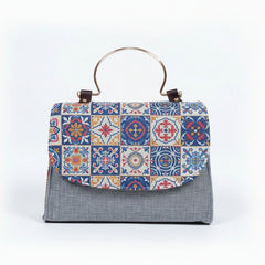 Women's floral embellished sling bag in high quality fabric with golden handle