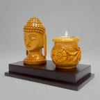 Wooden Buddha Figurine with Integrated Candle Holder – Handcrafted Spiritual Gift