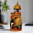 Wooden Ambabari Elephant in black and golden with embossed floral painting.