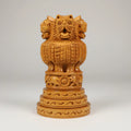 Handcrafted wooden Ashoka pillar statue with 4 lions national emblem