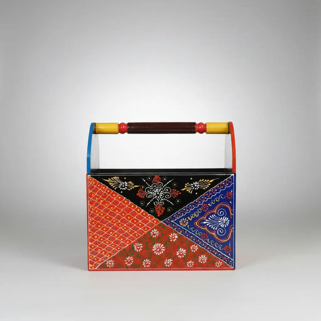 Hand painted Rajasthani wooden basket – unique handcrafted gift from Jaipur by KK Gift Store