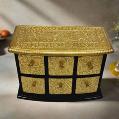 Antique Look Wooden Box with Brass Fitted Drawers – Handcrafted Multipurpose Storage
