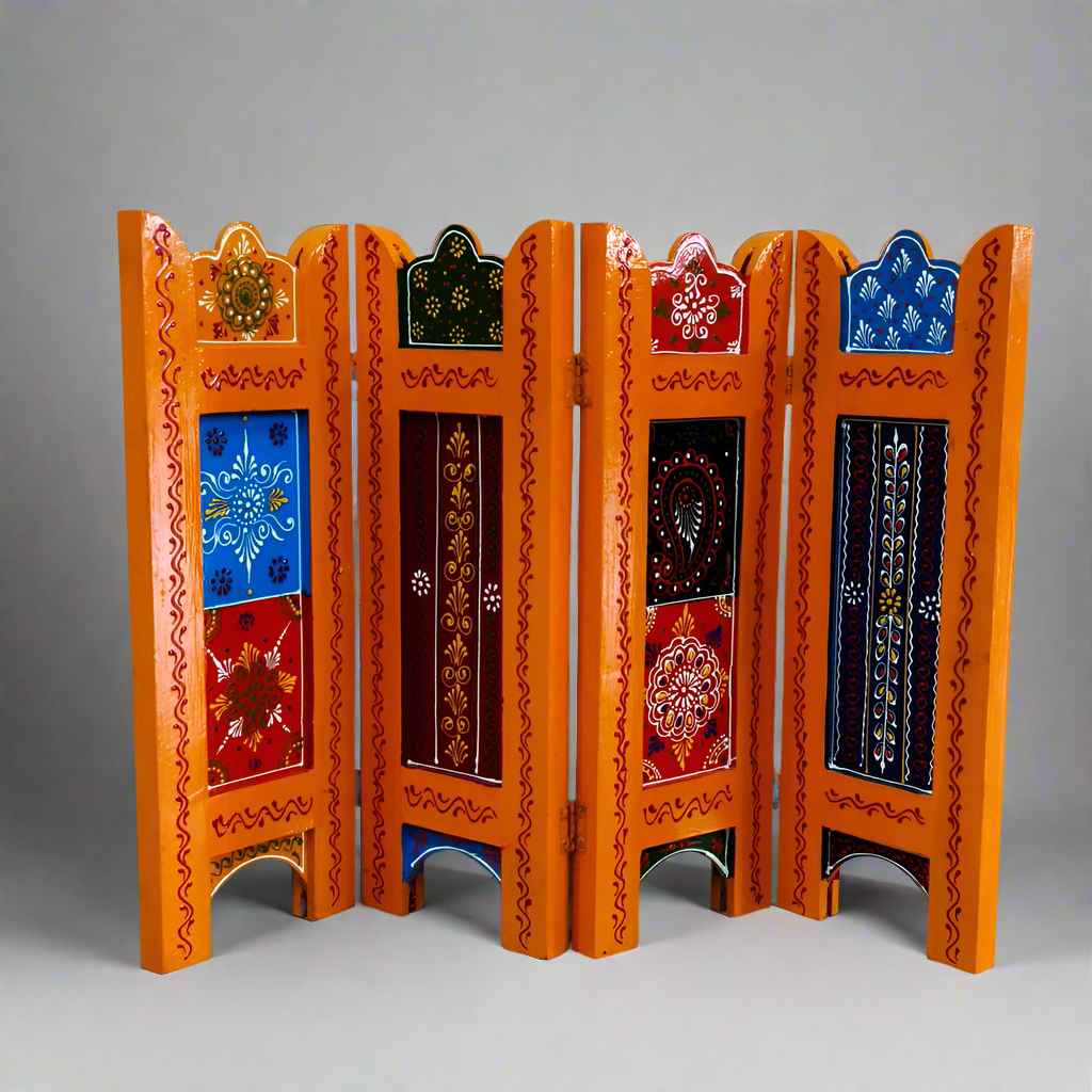 Traditional wooden decorative piece with colorful embossed designs, ideal for festivals or gifting.