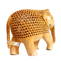 A unique wooden elephant statue with a baby inside, a good gift for an Indian art lover.