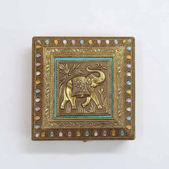 Wooden dry fruit gift box covered in embossed metal elephant sheet