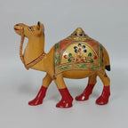 Wooden Emboss Painting Camel Statue – Floral Back Cushion, Multi-Colour Lacquer Polish Finish