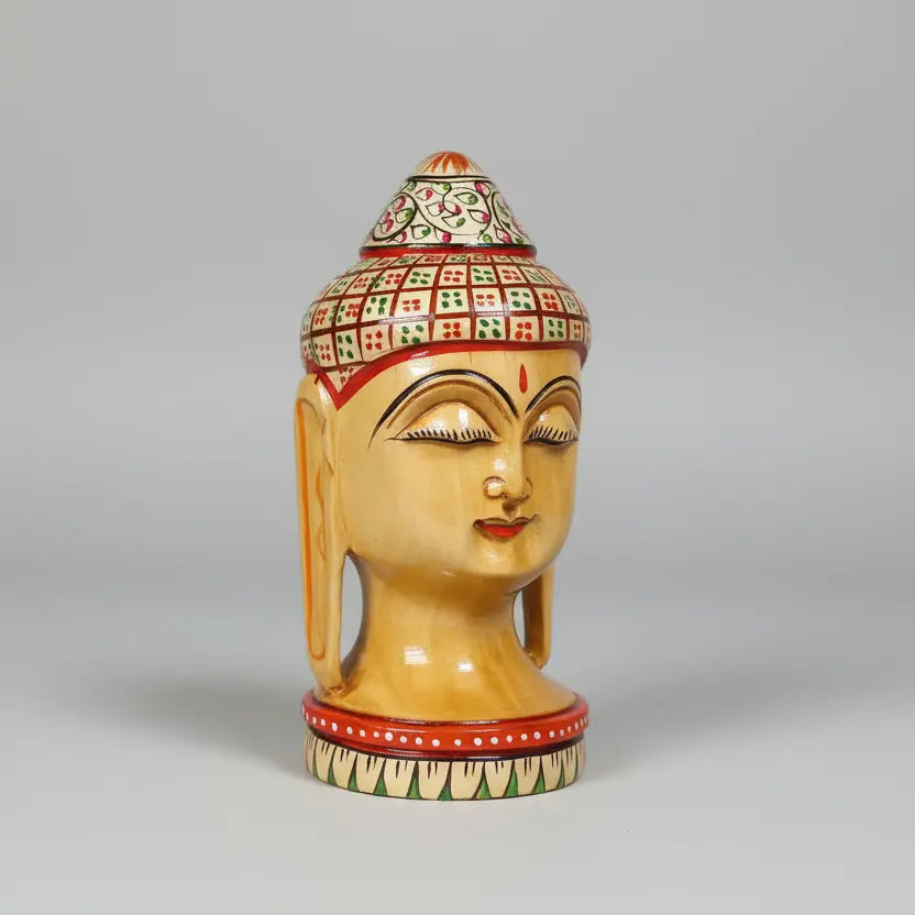 Handmade Buddha Head Showpiece – Painted Detail View