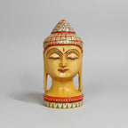 Wooden Hand Painted Buddha Head Statue – Front View