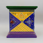 Wooden hand-painted mini cabinet with single side-opening door – front view