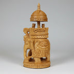 16cm wooden howdah Ambabari elephant idol with detailed throne and canopy.