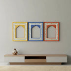 Wooden Painted Jharokha Frame Set of 3 in Blue Yellow and Orange for Wall Decor