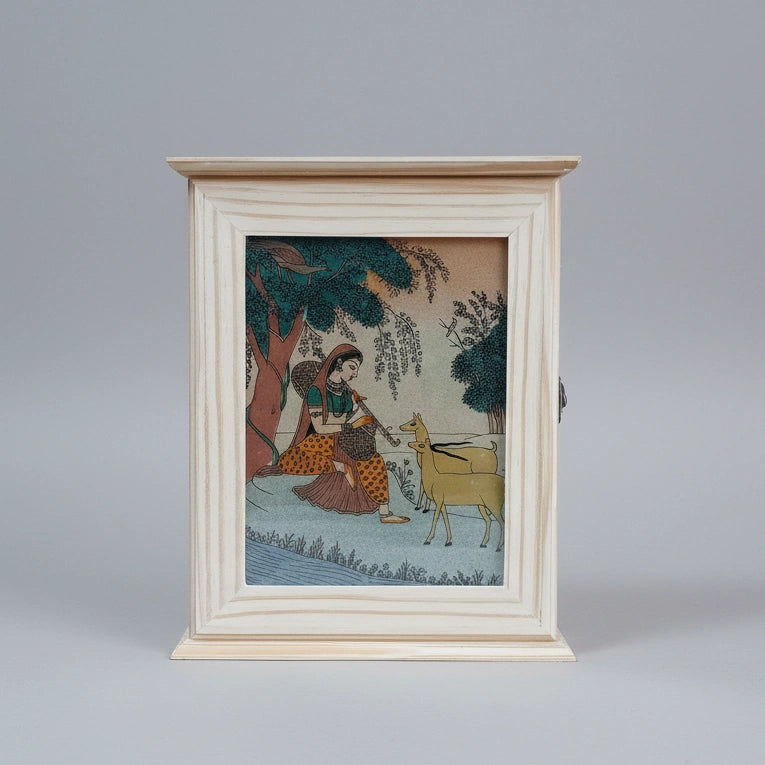 10.5 inch height wooden key box with traditional gemstone painting and 8 hooks.