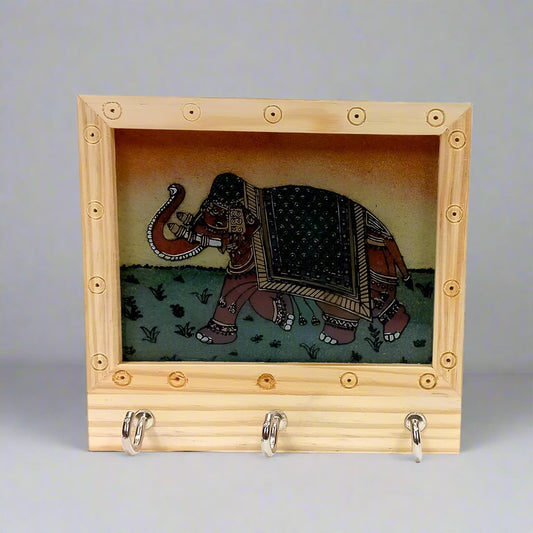 Durable pine wood key holder featuring artistic gemstone painting for home decor.
