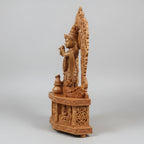 Hexagonal base of wooden Krishna idol with Radha Krishna, Bal Gopal and Govinda carvings