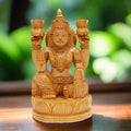 Handcrafted Kadamba wood Lakshmi statue, Hindu goddess of wealth and prosperity