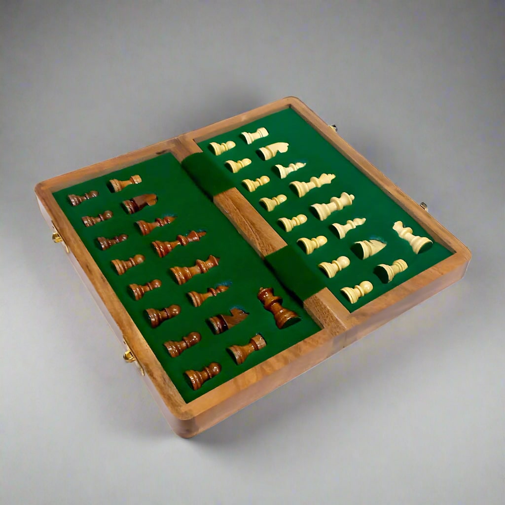 Premium wooden magnetic chess board with elegant finish and secure magnetic pieces.