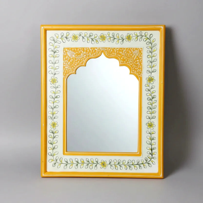 Yellow and Orange Hand Painted Wooden Frame with Heritage Floral Motifs