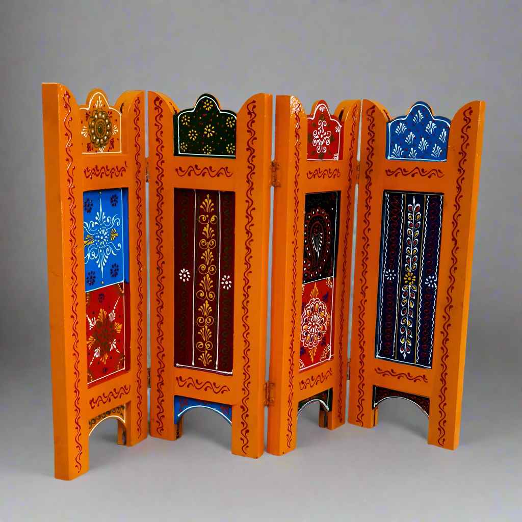 Beautifully painted wooden partition panel with floral motifs, perfect for home or boutique display.