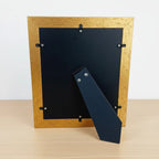 Handcrafted wooden photo frame – back side view showing antique finish and metal floral work
