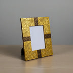 Handcrafted wooden photo frame with floral metal sheet design in antique finish