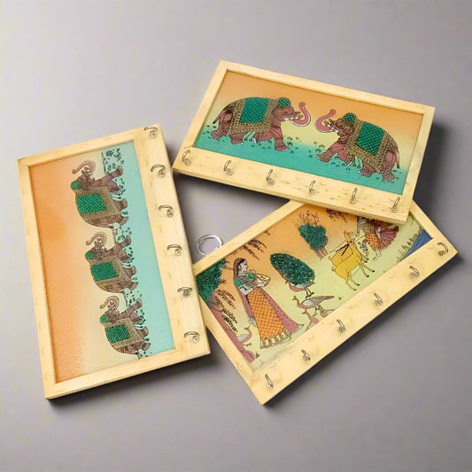 Decorative Wooden Key Holder Featuring Real Gemstones and Elegant Design