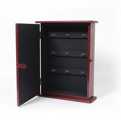 Open view of handcrafted Rajasthani wooden key holder box interior, revealing 9 sturdy hooks ready for house, car, and bike keys with vibrant hand-painted lining.