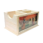 Wooden stationery holder and desk organizer with gemstone painting front panel.