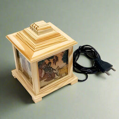 Unique gemstone wooden lamp with intricate hand painting, combining rustic charm with luxurious visual appeal.