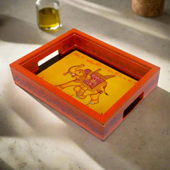 Unique wood tray featuring Indian traditional designs