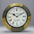 Wooden vintage wall clock with golden oxidized finish for home decor.