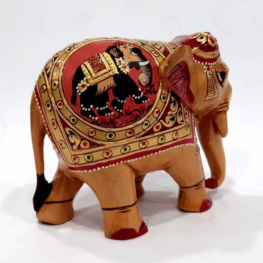 Wooden Elephant with Emboss Painting
