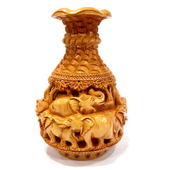 Elephant Carved Wooden Flower Pot