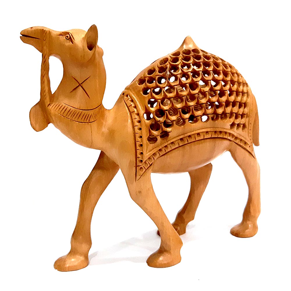 Lattice Design Wooden Camel Idol