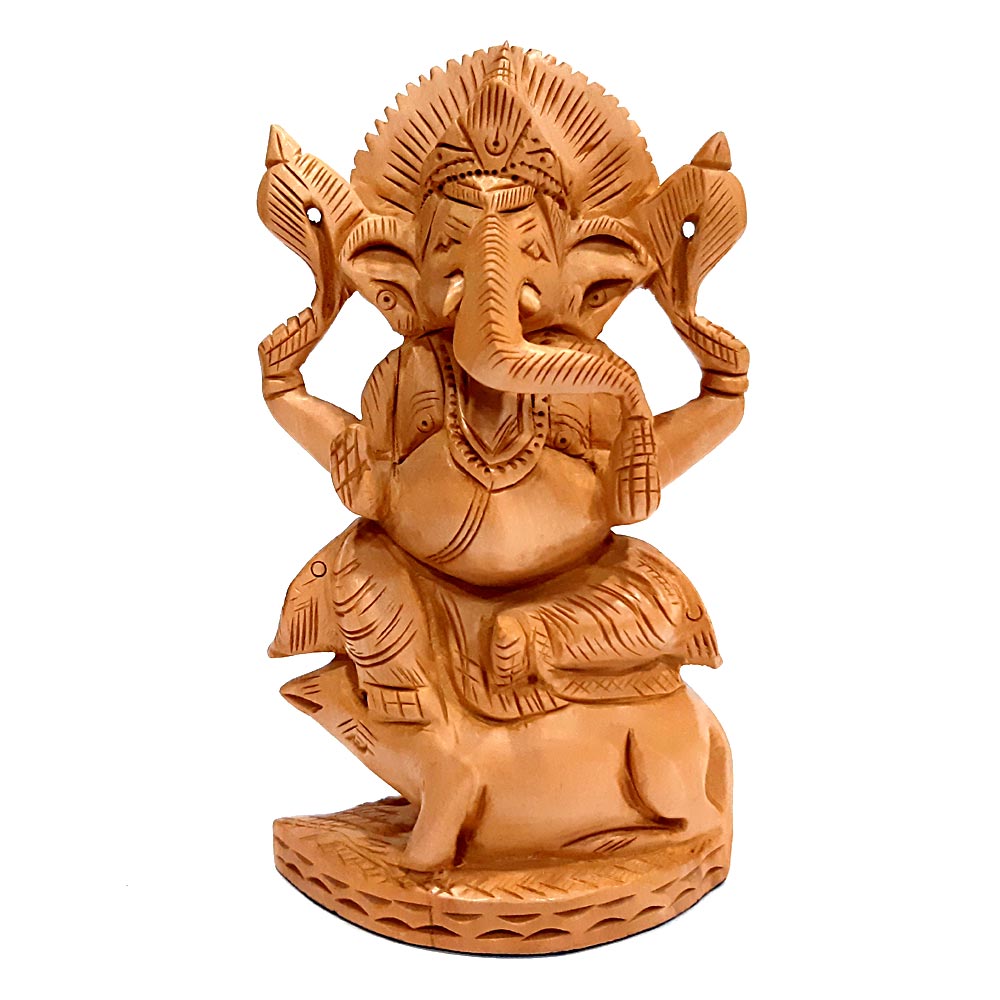 Wooden Ganesha Sitting on Mouse