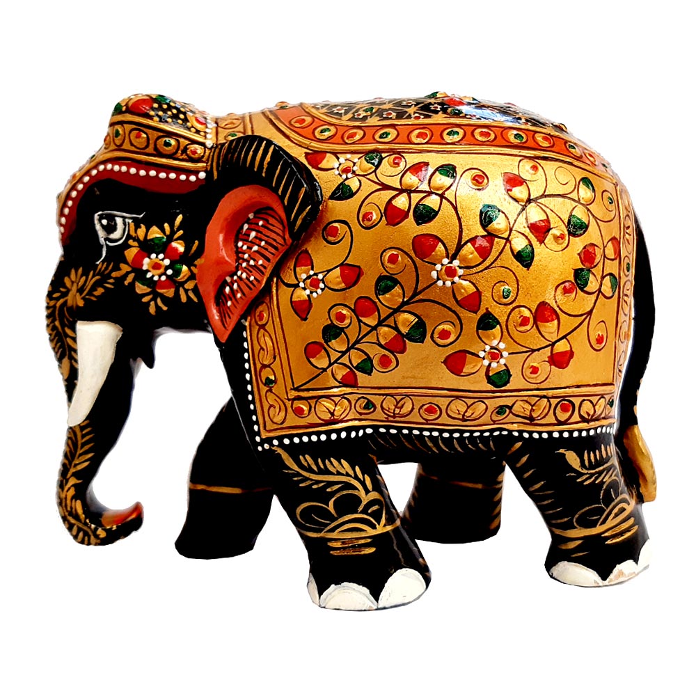 Emboss Painted Wooden Elephant Statue